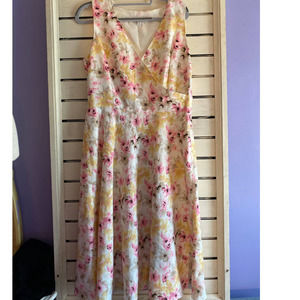 Ann Taylor women’s dress size 10 sleeveless floral linen mix full slip faux wrap